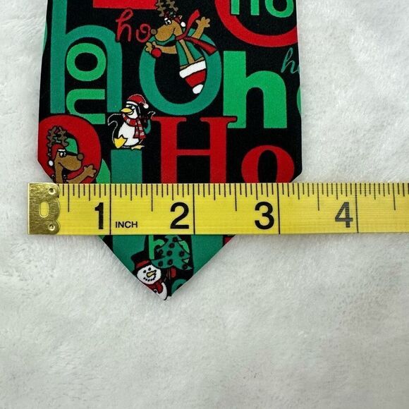 Ho Ho Ho Wacky Fun Christmas Neck Tie Black Red Green Ugly Sweater Party Penguin - Picture 5 of 6